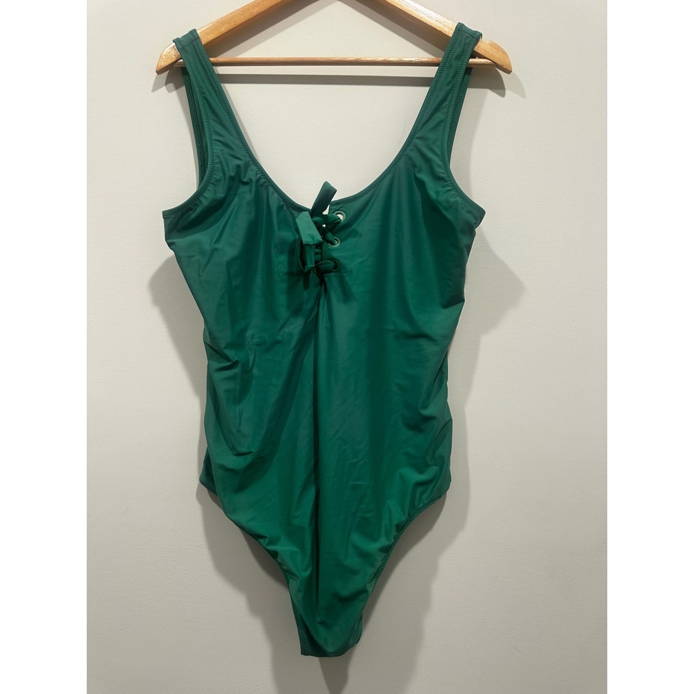 Aerie Real Good One Piece Swimsuit Green Lace Up Front XXL Long Full Coverage